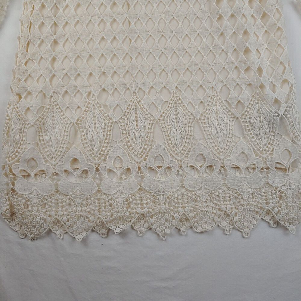 Aakaa Dress Womens Large Ivory Scoop Neck 3/4 Sleeve Lined Lace Boho Beach Party - Picture 3 of 13